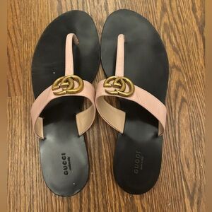 Gucci Double G Logo Leather Slides
